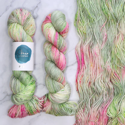 Skein Sisters Poet in colourway Watermelon Rind – 10ply weight merino, nylon, silk yarn