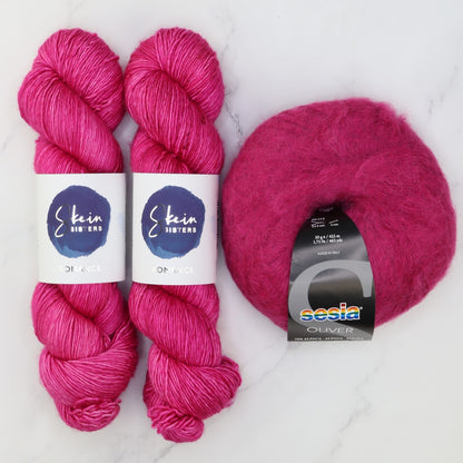 Ranunculus Sweater Yarn kit in Romance, colourway Fuchsia Proof