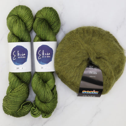 Ranunculus Sweater Yarn kit in Romance, colourway Olive You – view 2