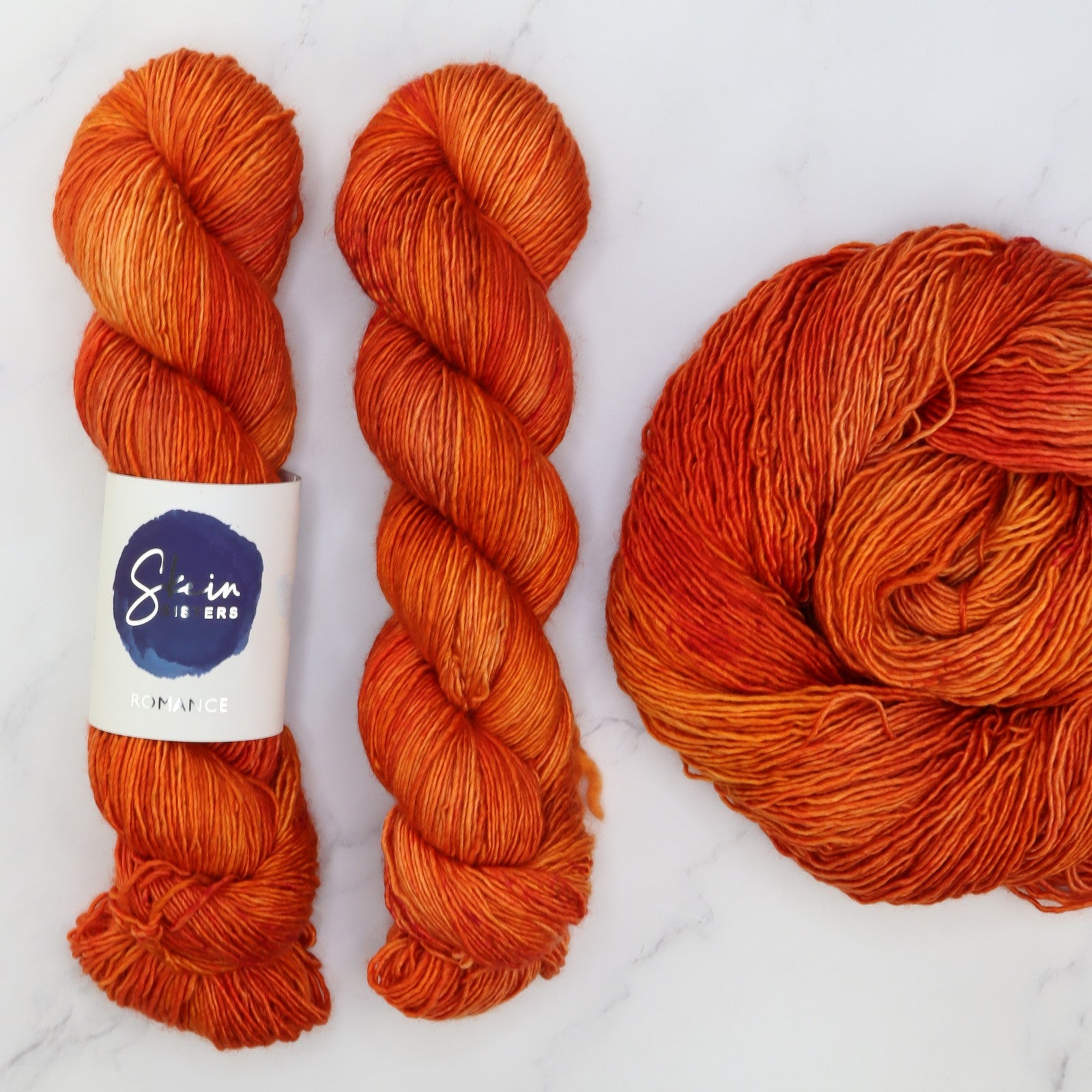 Skein Sisters Romance in colourway Disco Inferno – 4ply weight merino, silk yarn