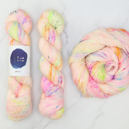 Skein Sisters Romance in colourway Fruit Tingle – 4ply weight merino, silk yarn