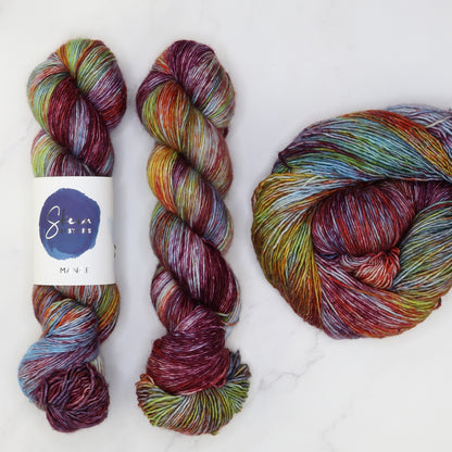 Skein Sisters Romance in colourway Stained Glass – 4ply weight merino, silk yarn