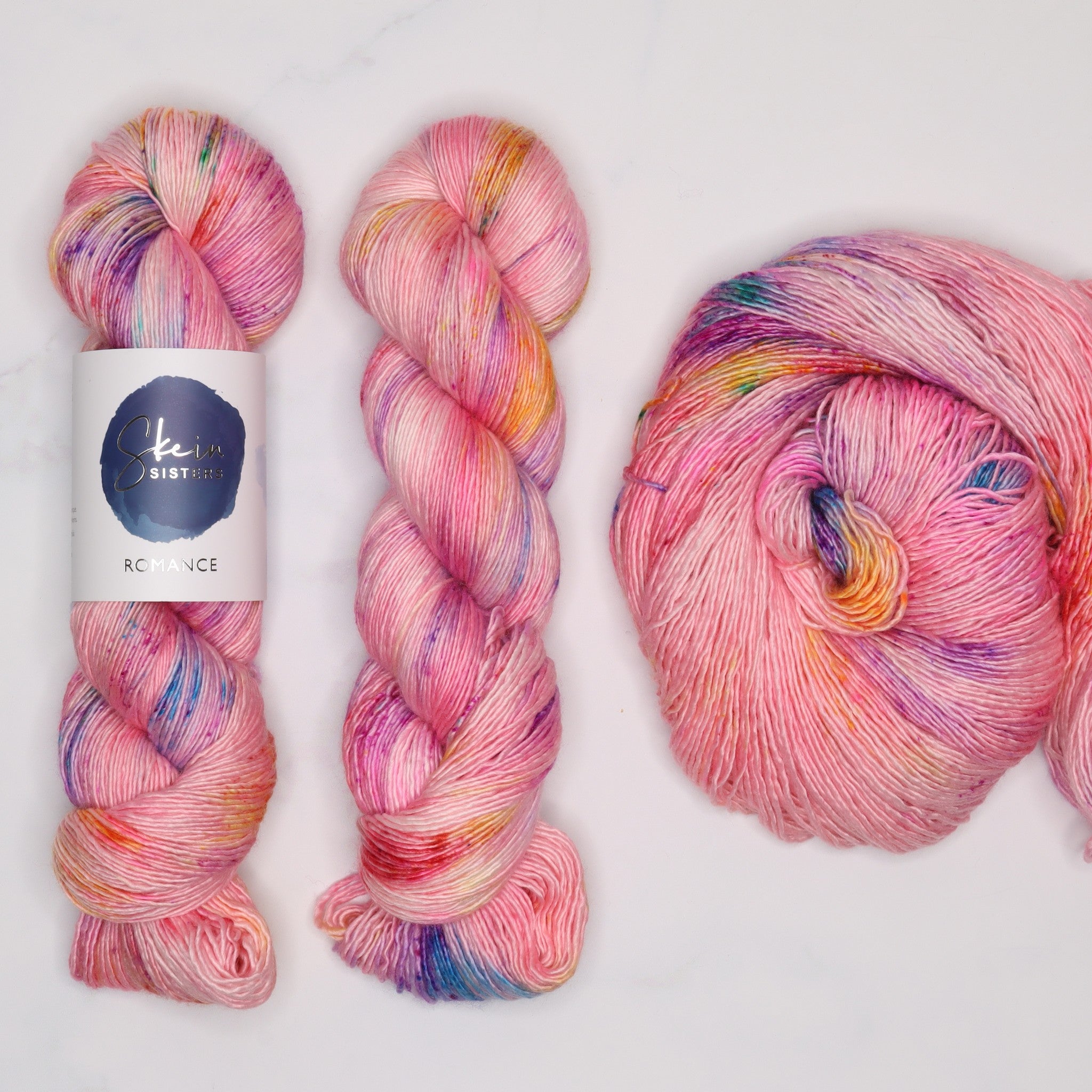 Skein Sisters Romance in colourway Summer Carnival – 4ply weight merino, silk yarn