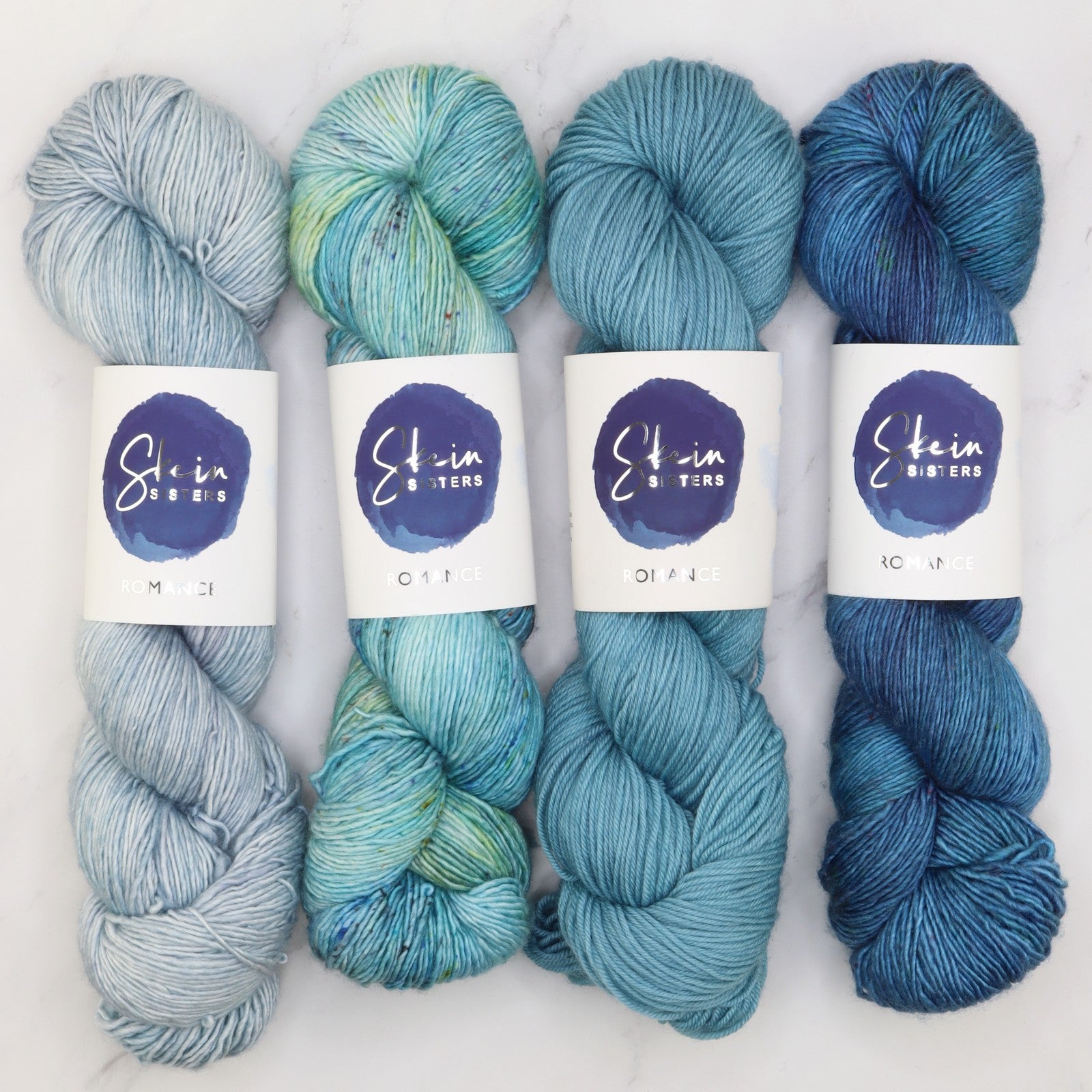 Romance Gradient Sets in colourway Oceanic – 4ply weight merino, silk yarn