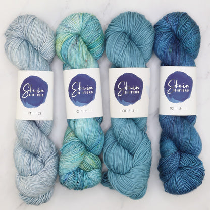 Romance Gradient Sets in colourway Oceanic – 4ply weight merino, silk yarn