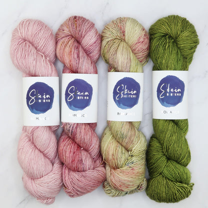 Romance Gradient Sets in colourway Olive You – 4ply weight merino, silk yarn