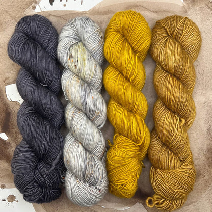 Romance Gradient Sets in colourway Gold Rush – 4ply weight merino, silk yarn