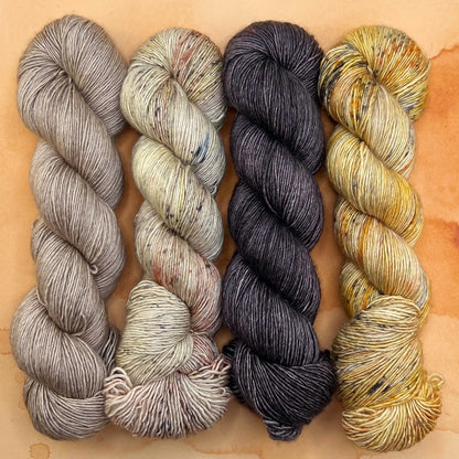 Romance Gradient Sets in colourway Wise Owl – 4ply weight merino, silk yarn