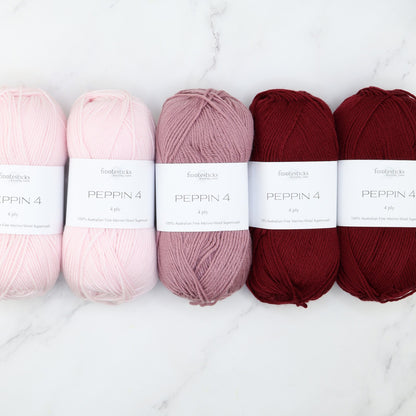 Westknits Twists & Turns kit in Peppin 4, colourway Maroon Petal