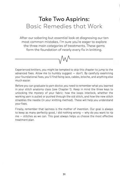 Patty Lyons' Knitting ER – inside page: Take Two Aspirins, basic remedies that work