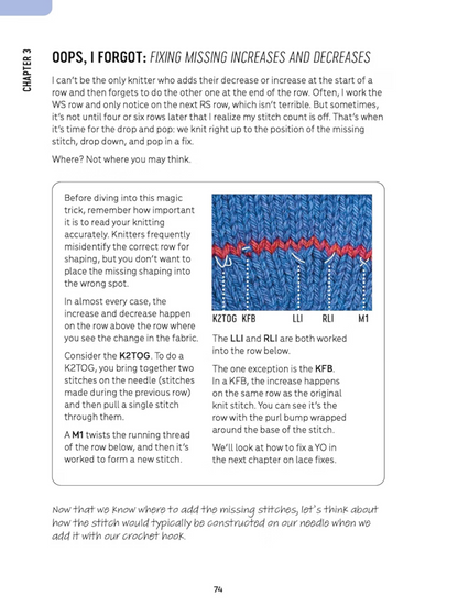 Patty Lyons' Knitting ER – inside page: fixing missing increases and decreases