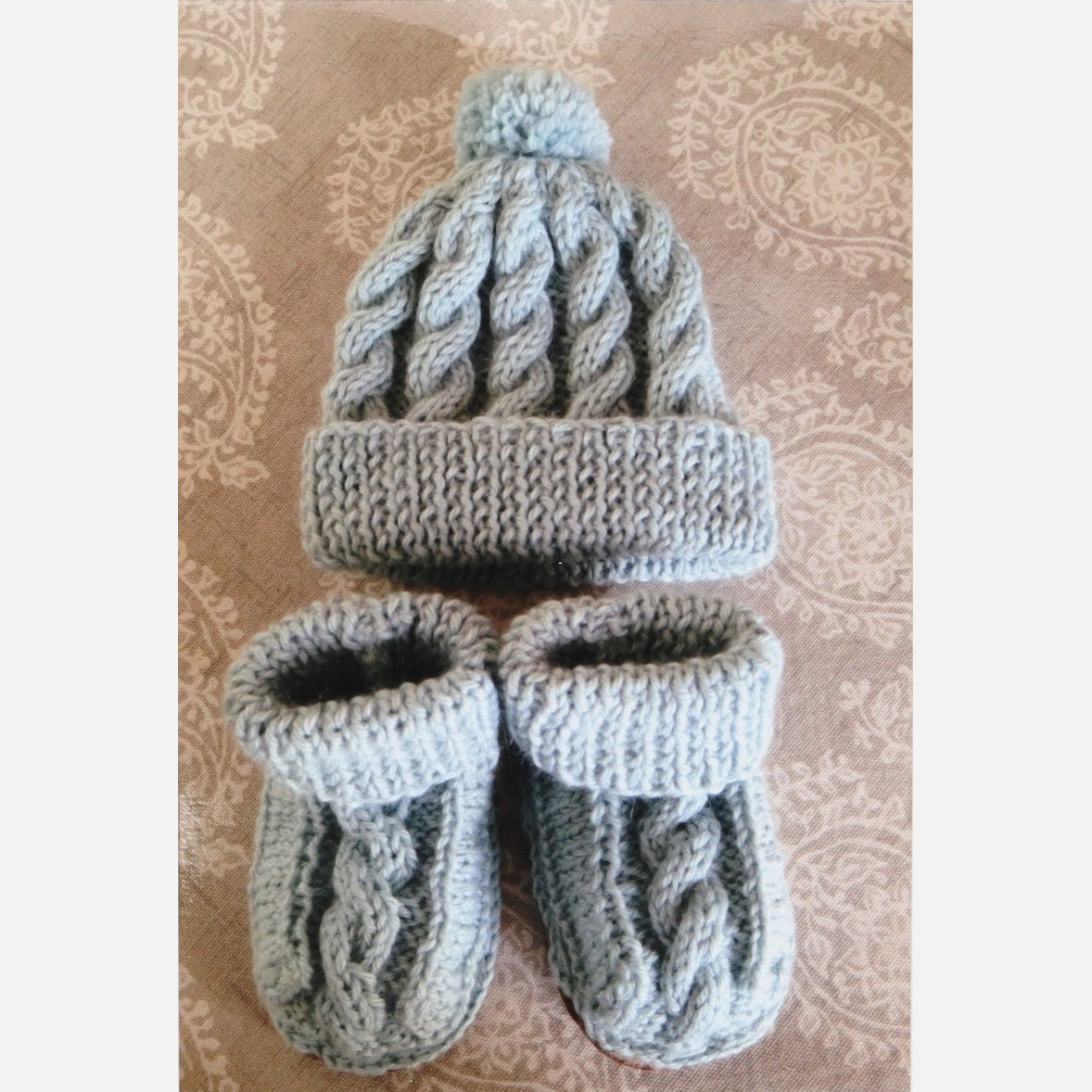 Pattern & Sheepskin Soles for Cable Beanie & Booties by Alpaca Yarns NZ