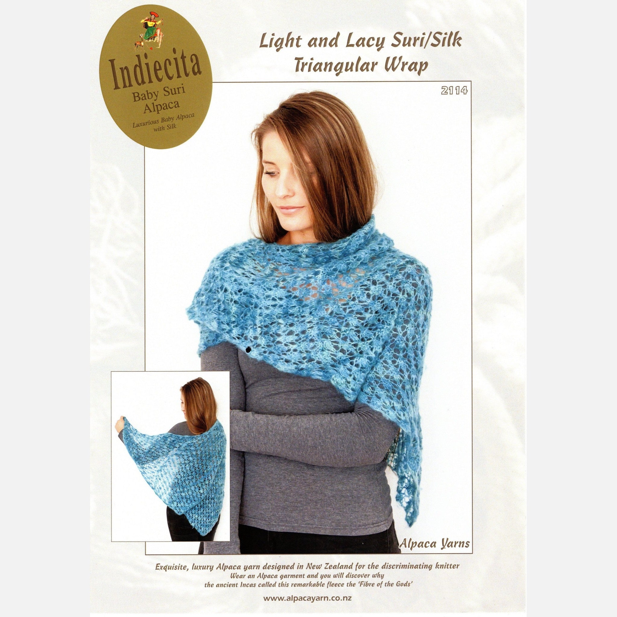 Suri Lacy Triangular Wrap Pattern 2114 by Alpaca Yarns NZ